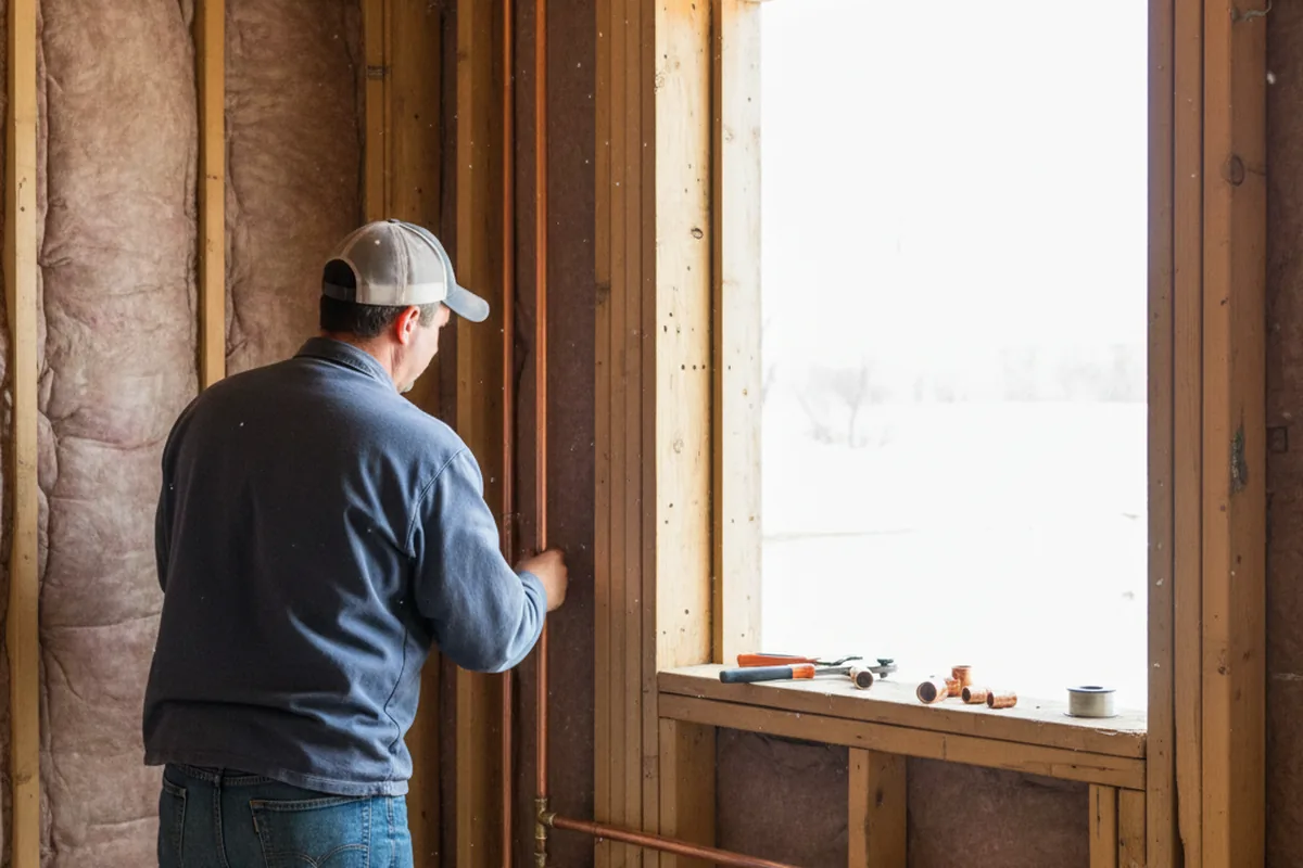 Licensed plumber running new copper supply lines in a Shamokin home